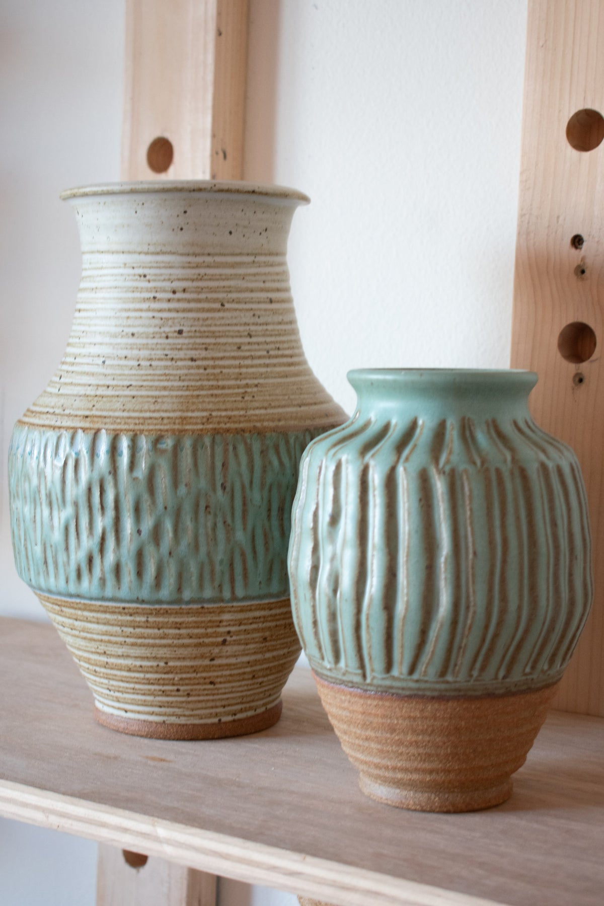 Carved Vase – Mist & Cream No. 55 – 12″