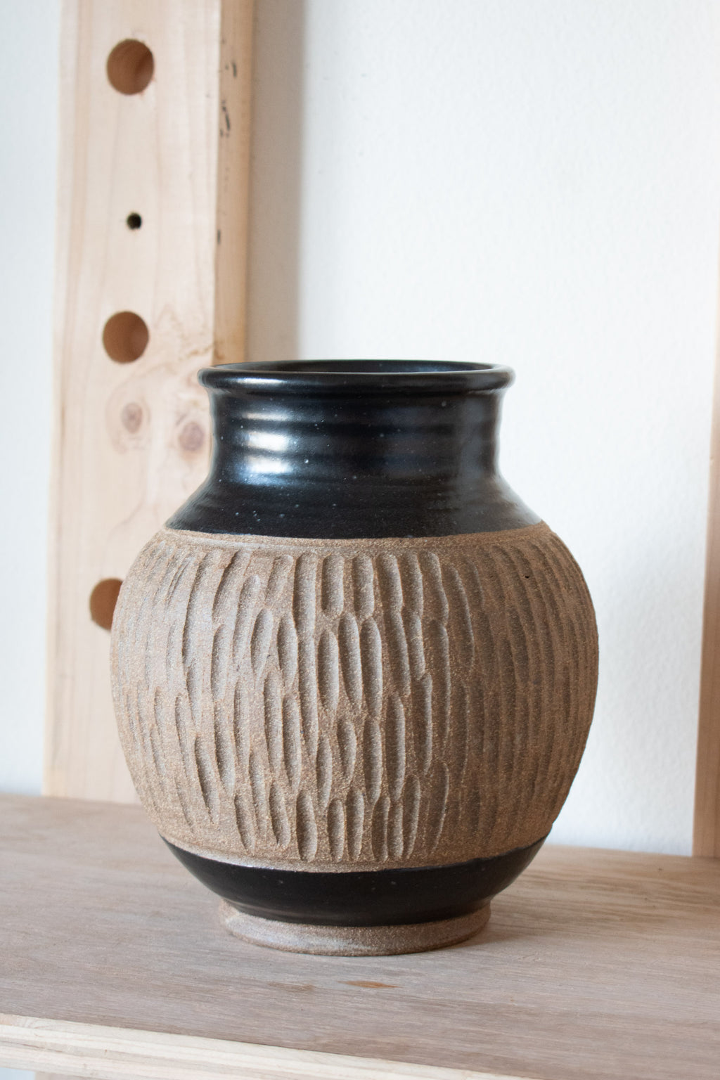 Carved Vase – Sand & Charcoal No. 64 – 8.5″