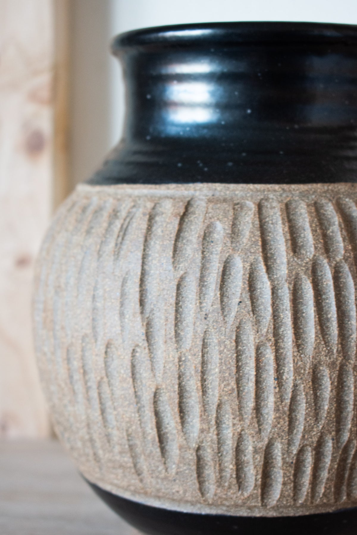 Carved Vase – Sand & Charcoal No. 64 – 8.5″