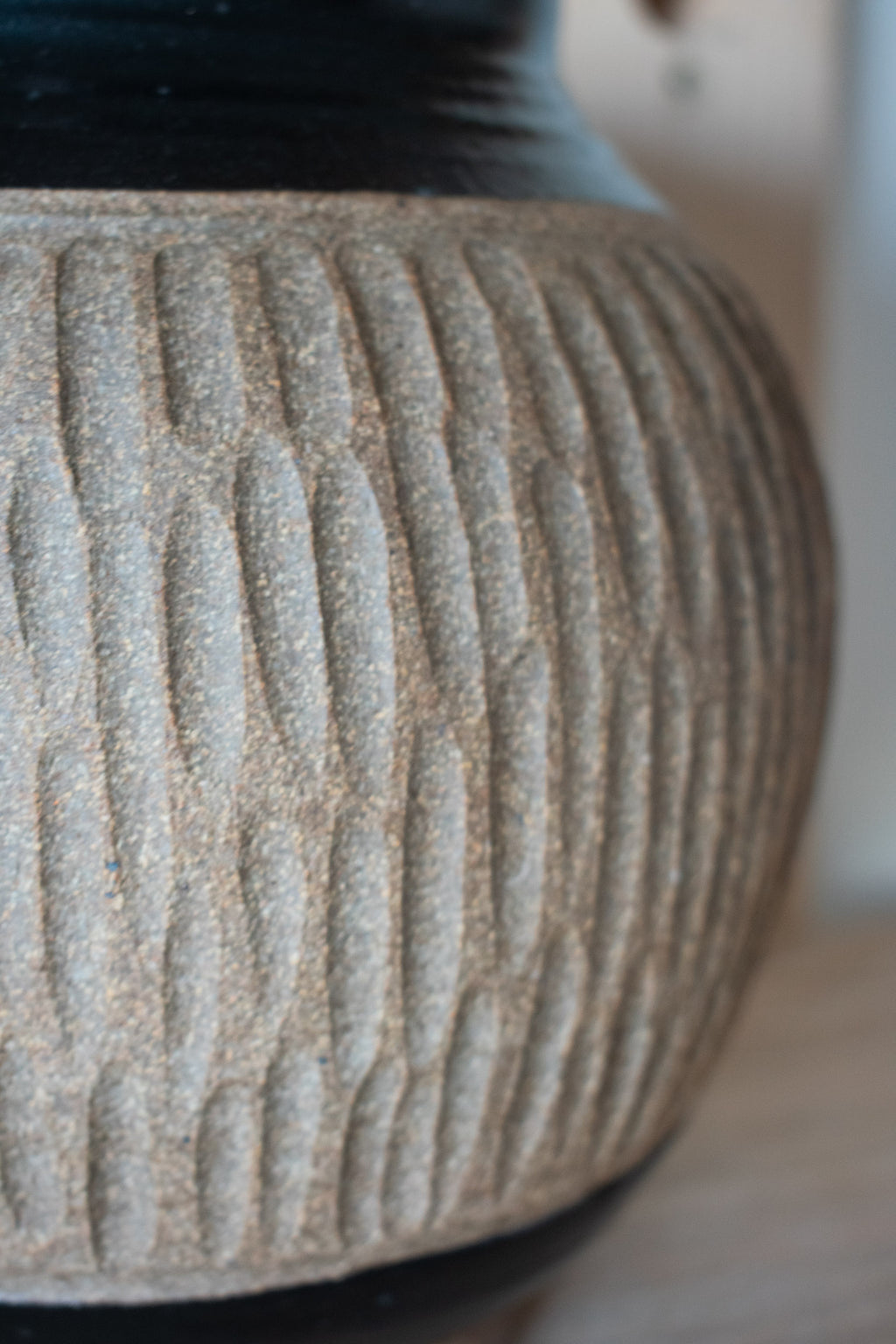 Carved Vase – Sand & Charcoal No. 64 – 8.5″