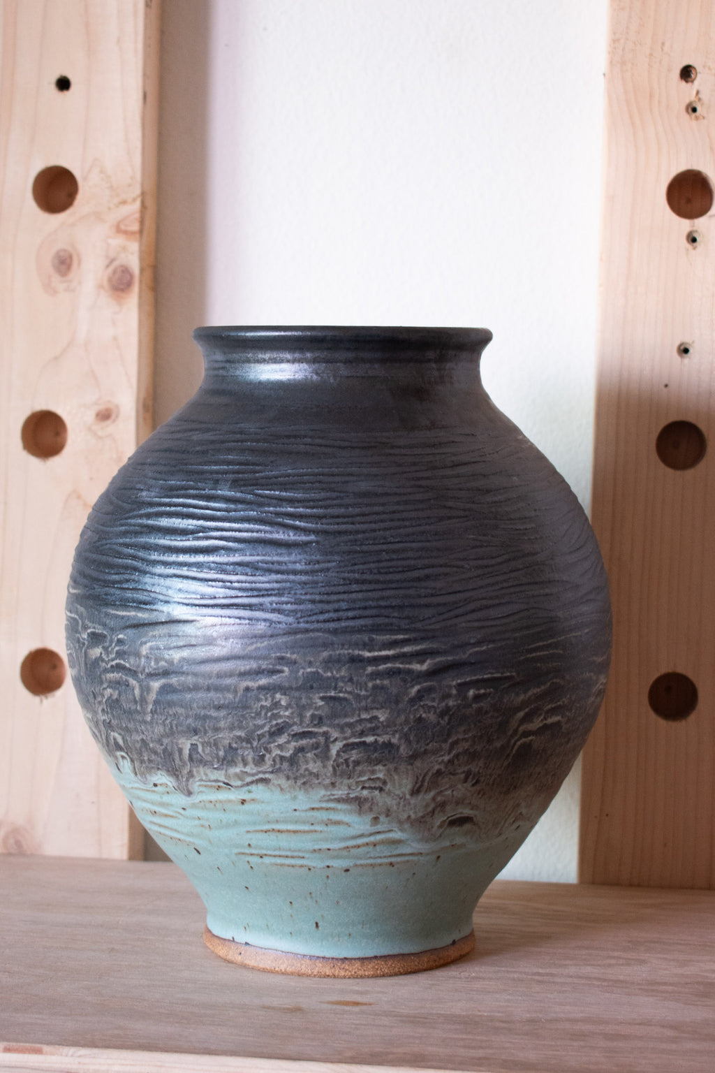 Textured Vase – Charcoal & Celadon No. 69 – 11″