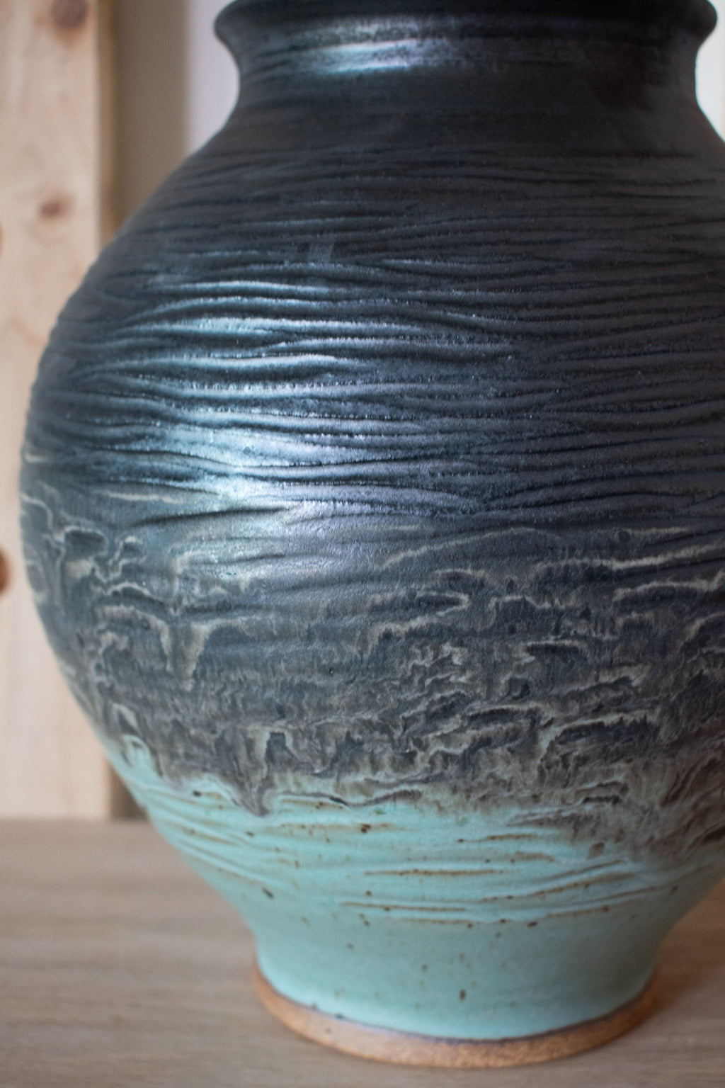 Textured Vase – Charcoal & Celadon No. 69 – 11″