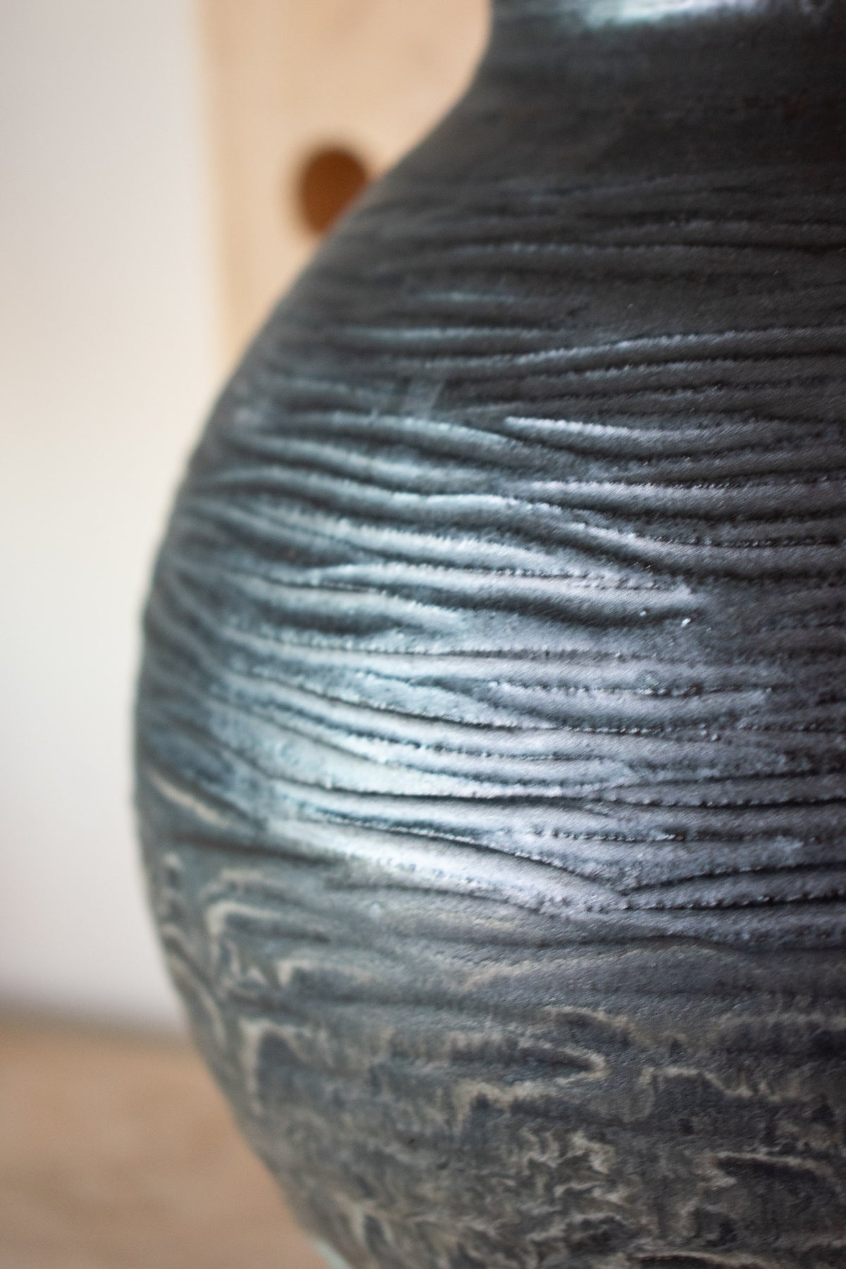 Textured Vase – Charcoal & Celadon No. 69 – 11″