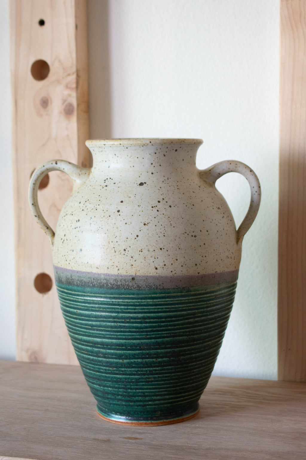 Handled Vase – Forest & Cream No. 72 – 11″